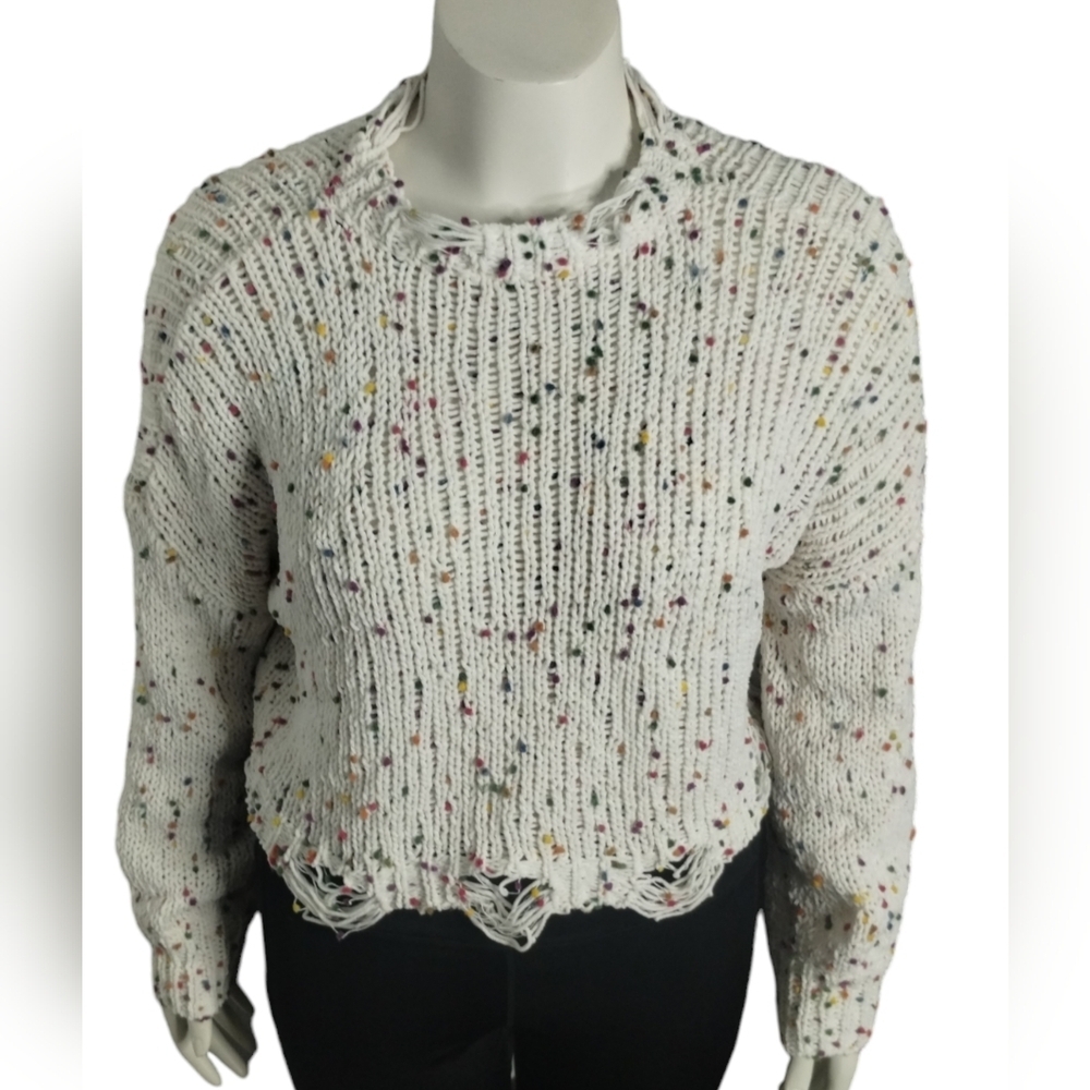 Idem ditto Distressed Festival Confetti Crop Sweater Women's M/L Grungecore Stre
